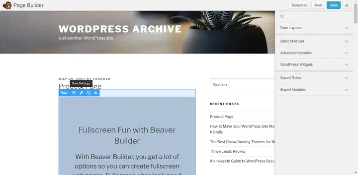 BeaverBuilder frontend interface
