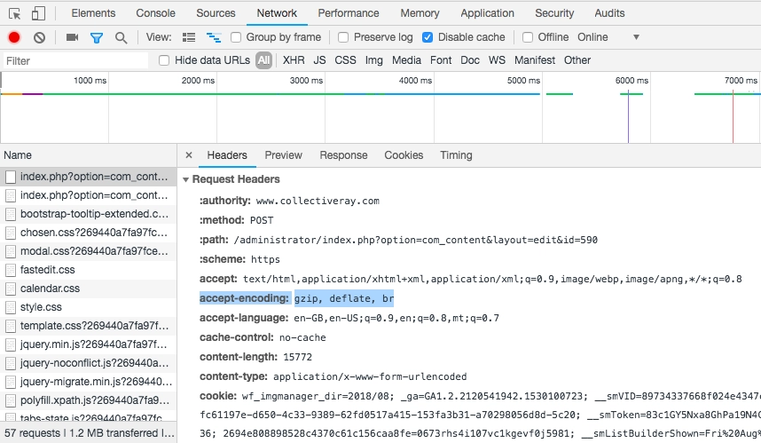 Chrome dev tools accept encoding