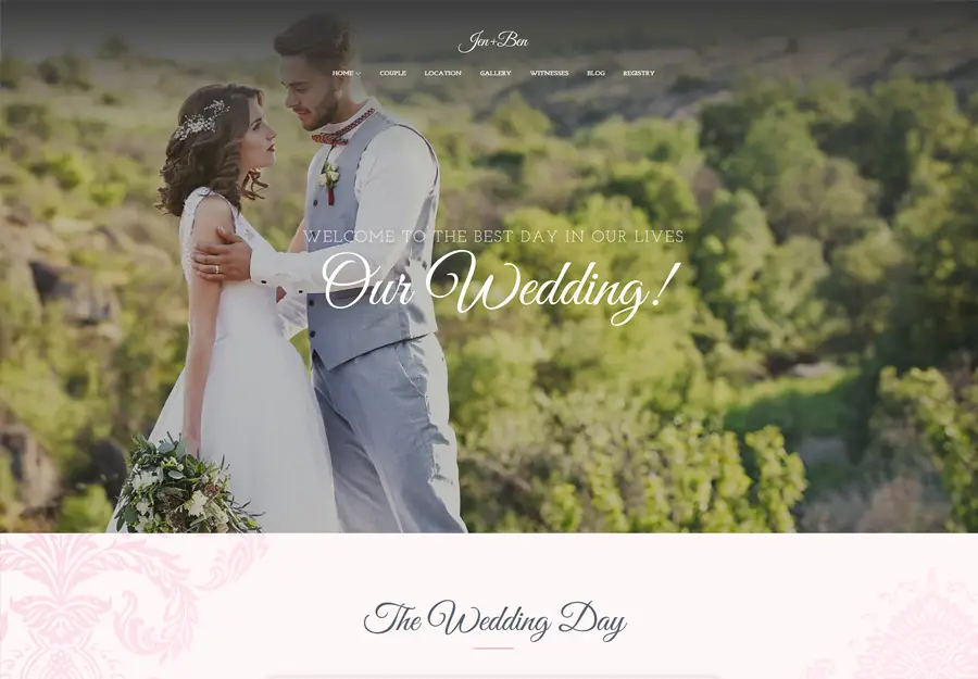 Jen + Ben | En sida bröllop WordPress tema