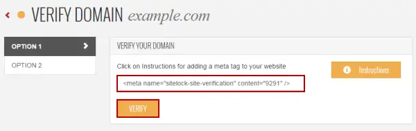 Sitelock - verify domain