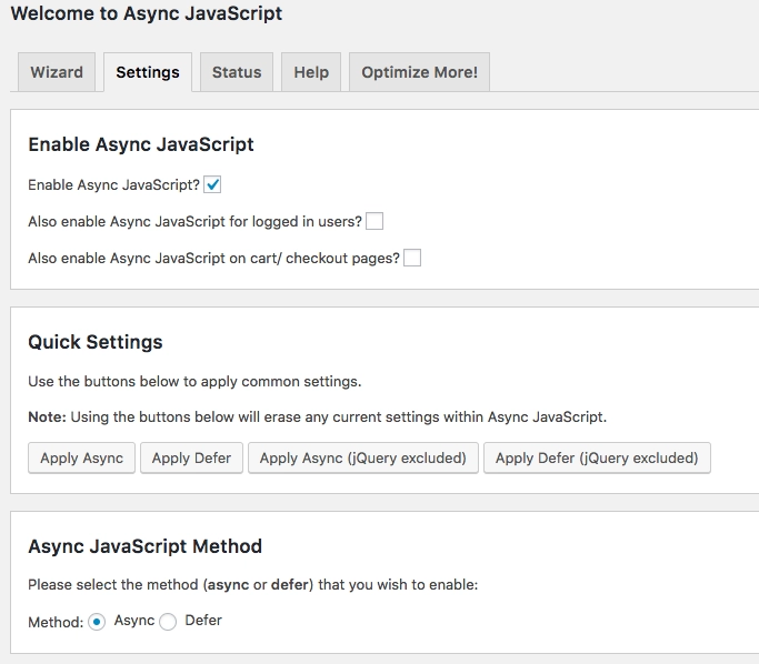 async javascript plugin settings
