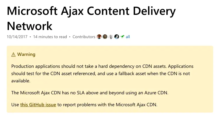 Rete di distribuzione dei contenuti Microsoft Ajax