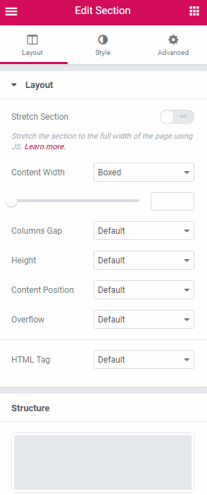 section style advanced tab