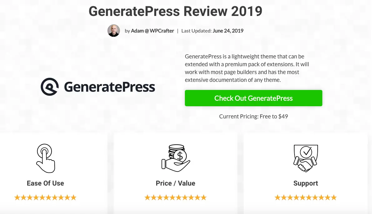 adam wp crafter generatepress review