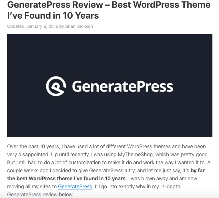 Brian Jackson - GeneratePress Review