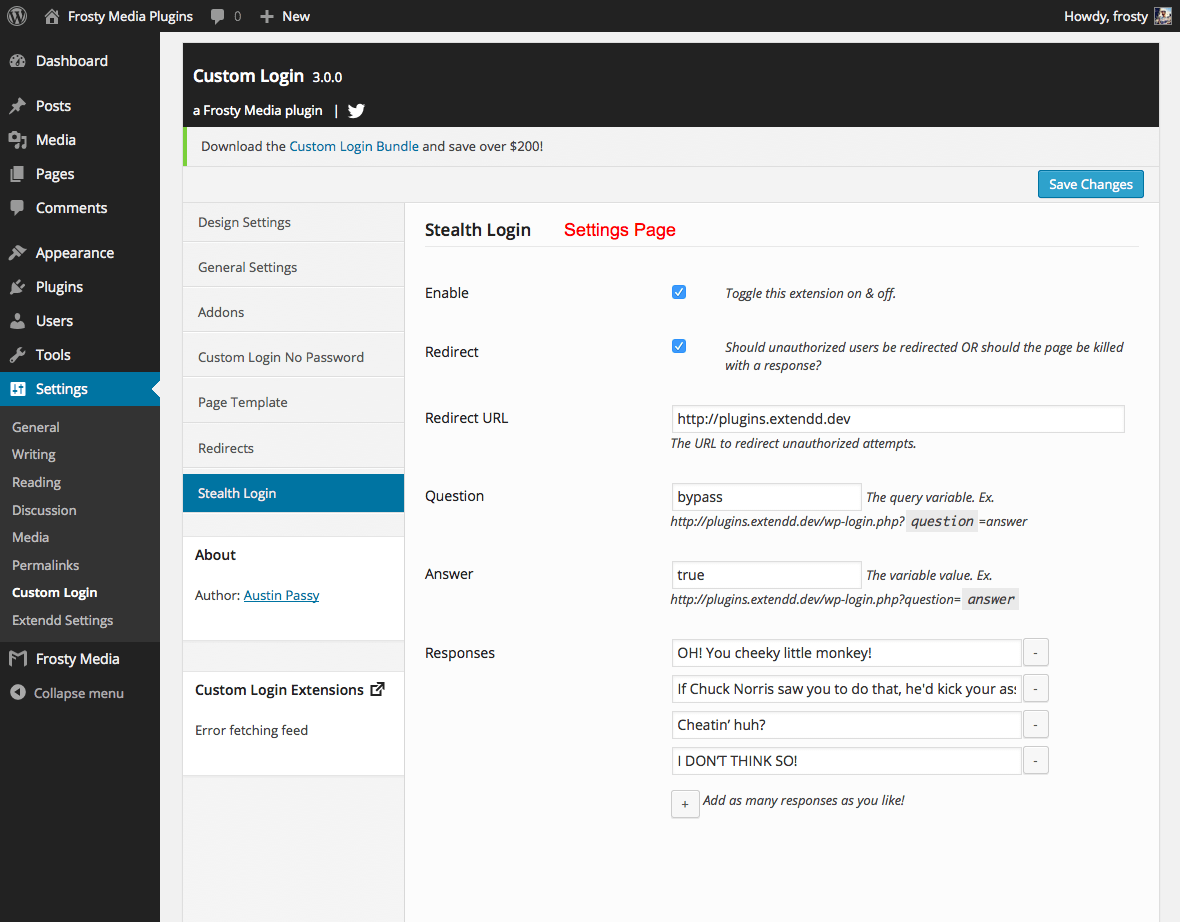 custom login stealth login settings