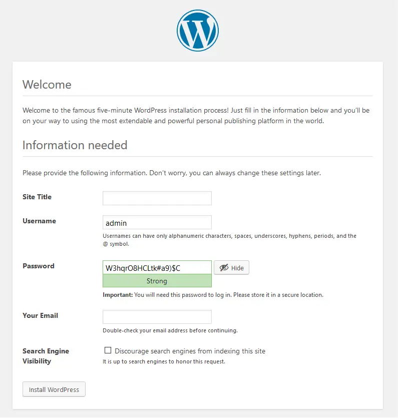 instale wordpress