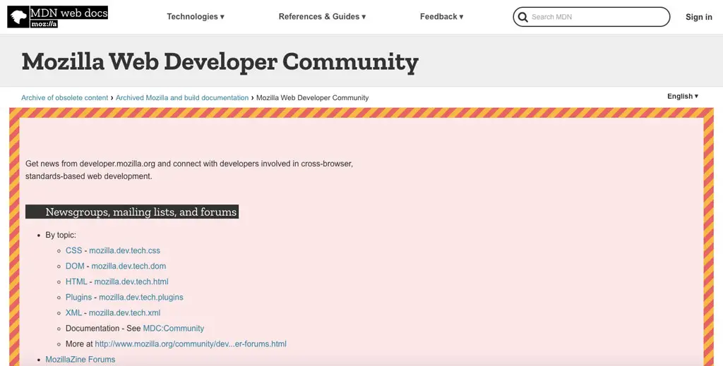 comunità di sviluppatori web mozilla