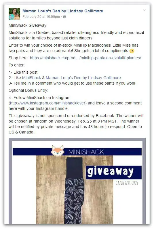 facebook giveaway example