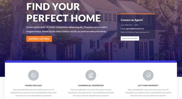 Modèle de site Web immobilier Divi