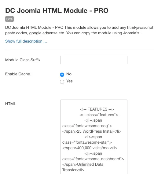 dc joomla html module