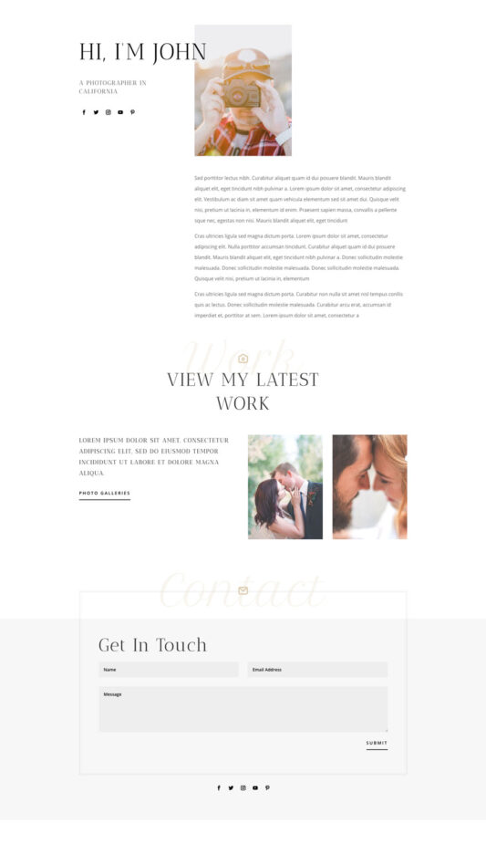 wedding photographer about page divi