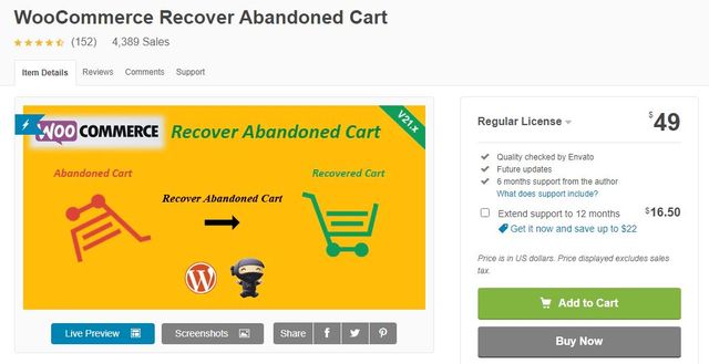 WooCommerce Recover Forlatt Cart