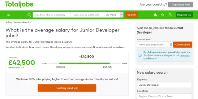 Junior app developer salaries