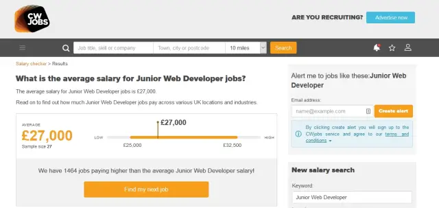 Salario de desarrollador web junior