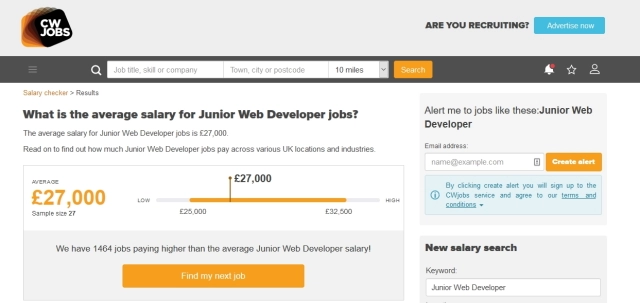 Junior webontwikkelaar salaris