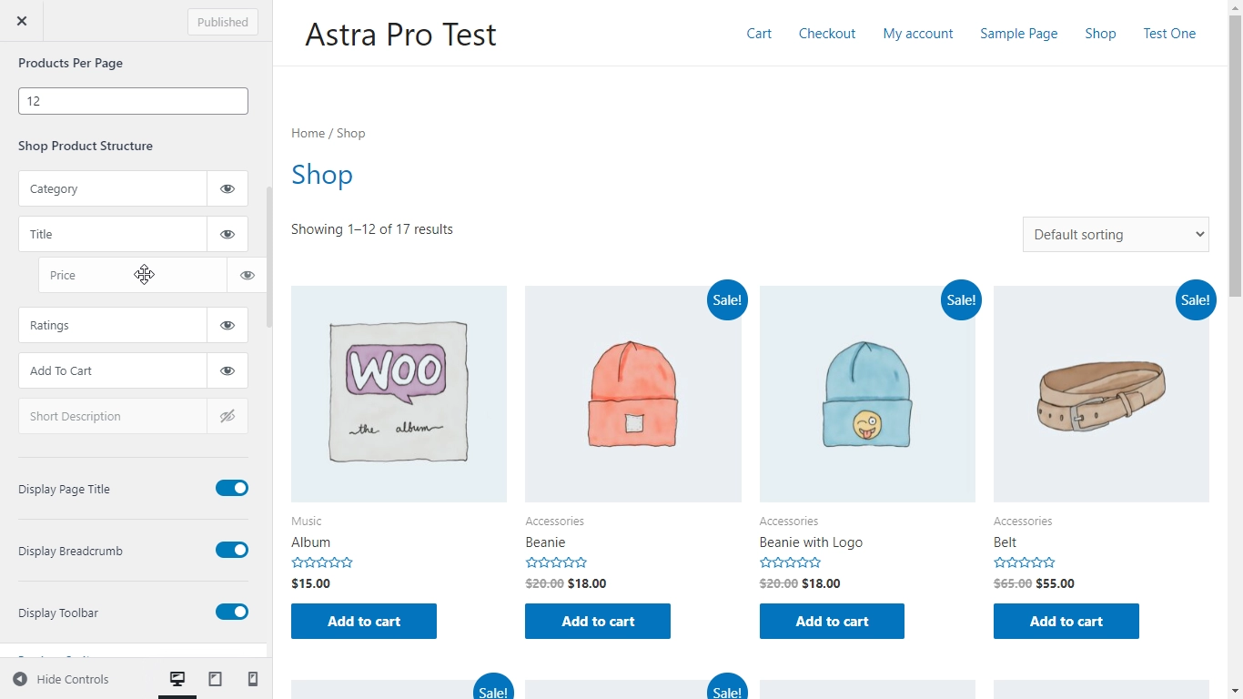 personalizzatore astra woocommerce