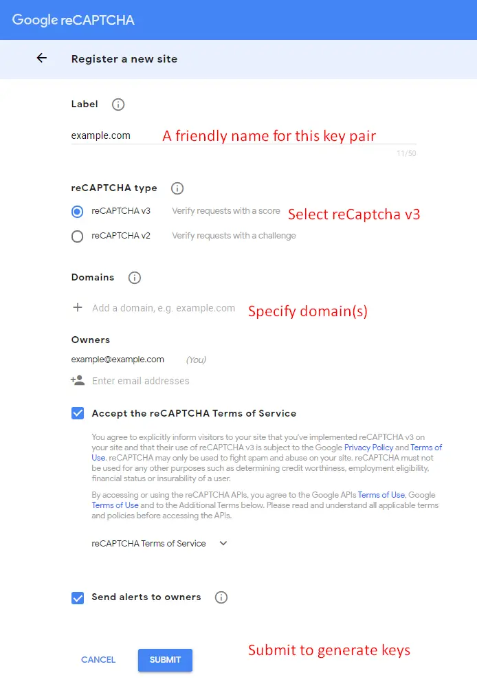 Account Google per reCAPTCHA v2 e v3