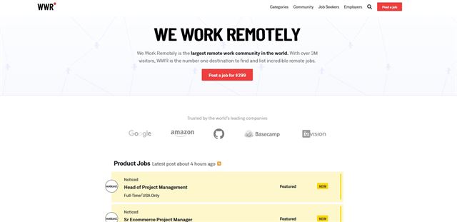 We Work Remotely for hiring React developers