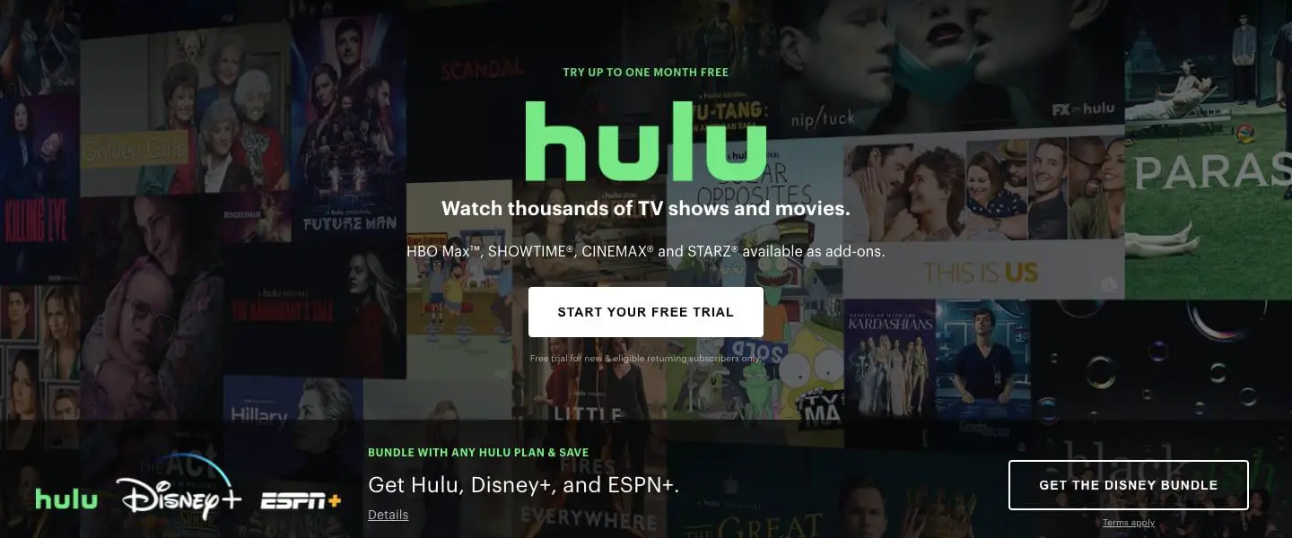 page d'accueil de Hulu