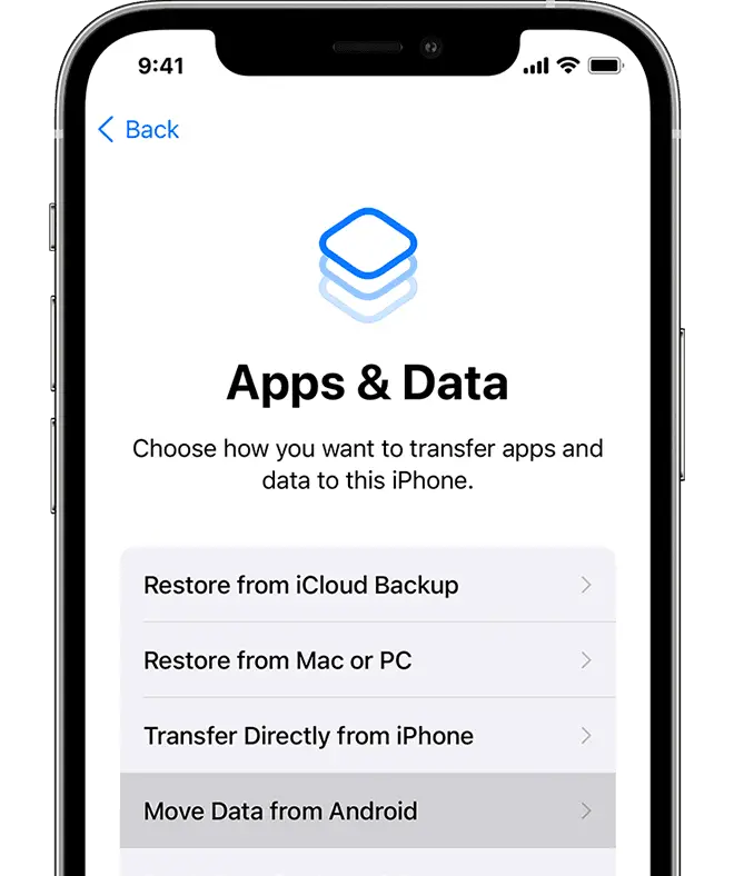 ios15 iphone pro opsætning apps data flytter data fra Android på tryk