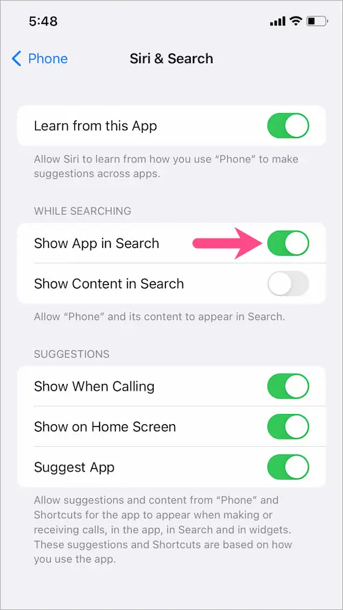 hide app in spotlight search ios