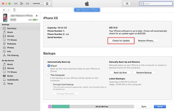 controlla gli aggiornamenti di iOS su iTunes