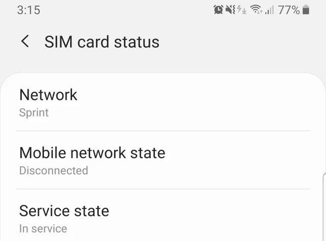 Estado da rede móvel desconectado