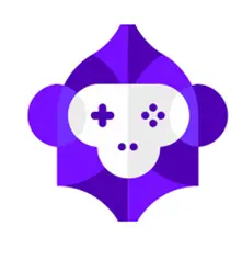 Mighty monkey con logotipo de juego de consola de ojos sintéticos