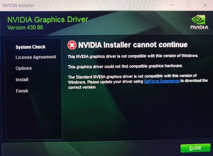 Korjaa NVIDIA Installer Cannot Continue -virhe