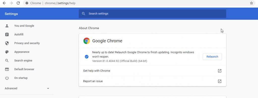 Opdater eller genstart Chrome i Windows-pc