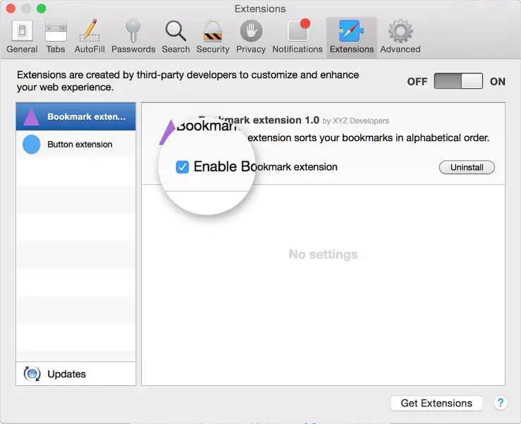 Steps to uninstall extensions in Safari on Mac