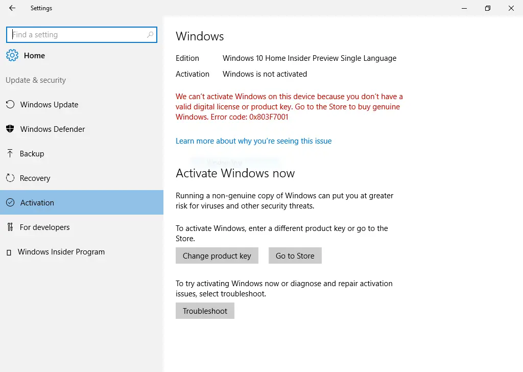 we can't activate windows on this device - activation troubleshooter