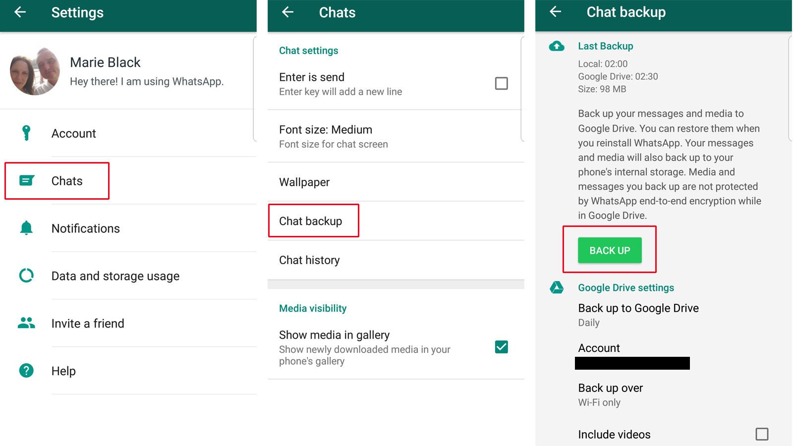 WhatsApp auf Google-Konto sichern