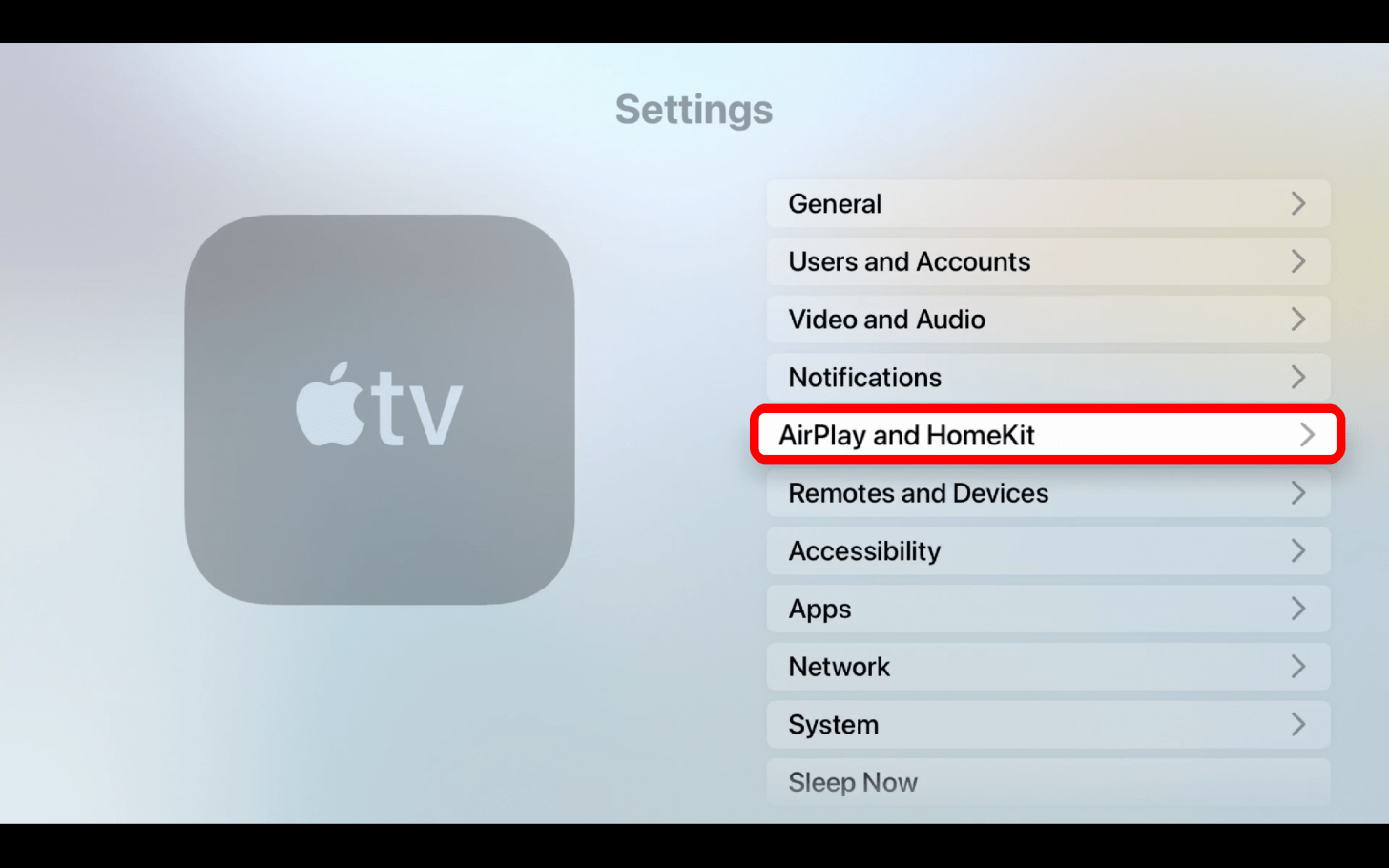 Select AirPlay and HomeKit