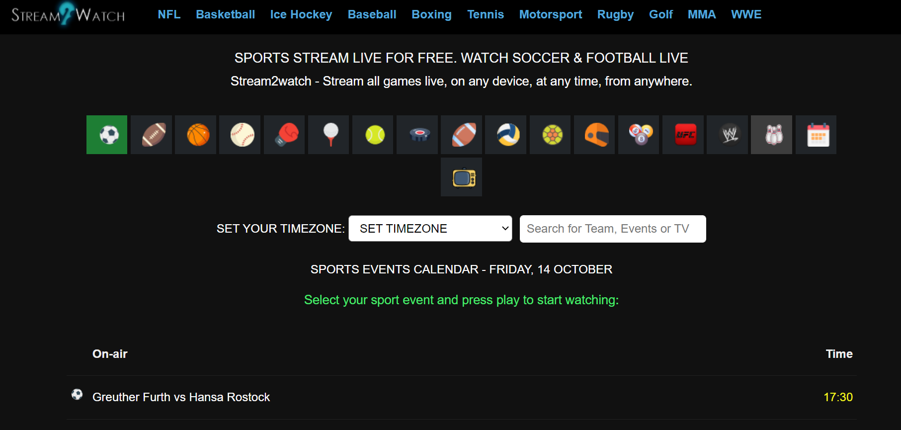 Stream2Watch - Deportes que incluyen transmisiones en vivo gratis de la NFL