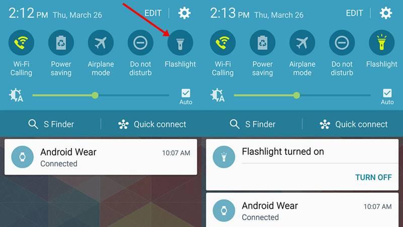 Turn on flashlight mode with the quick toggle