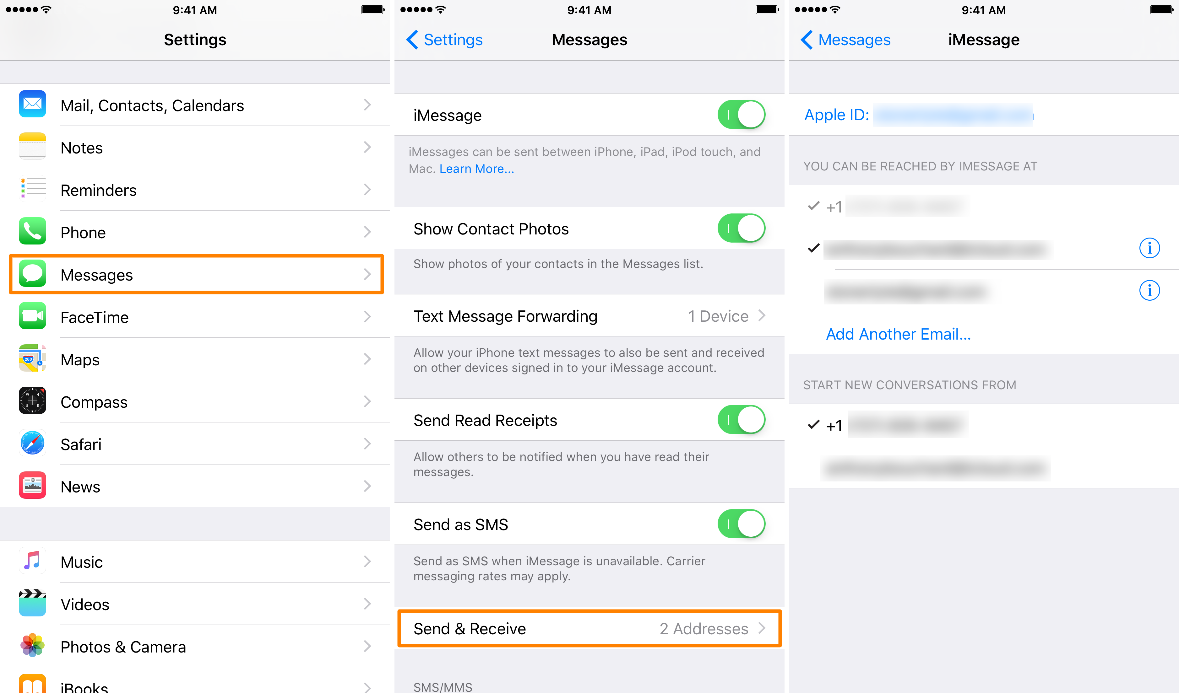 change iMessage email address in iOS