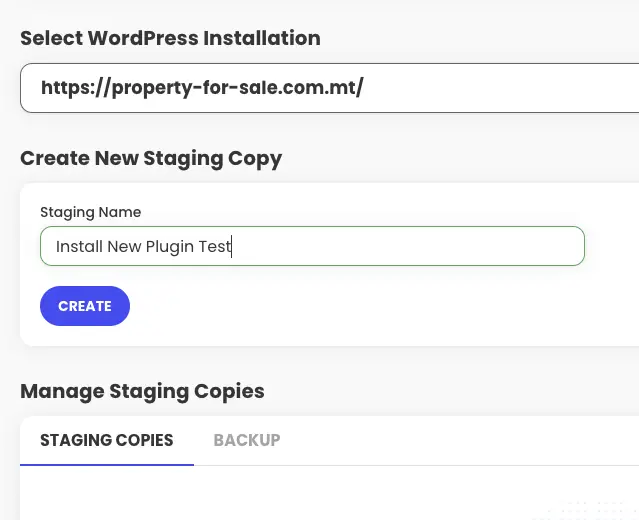 create staging copy