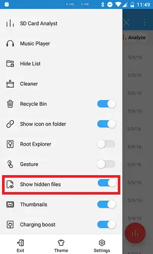 es file explorer show hidden files apps