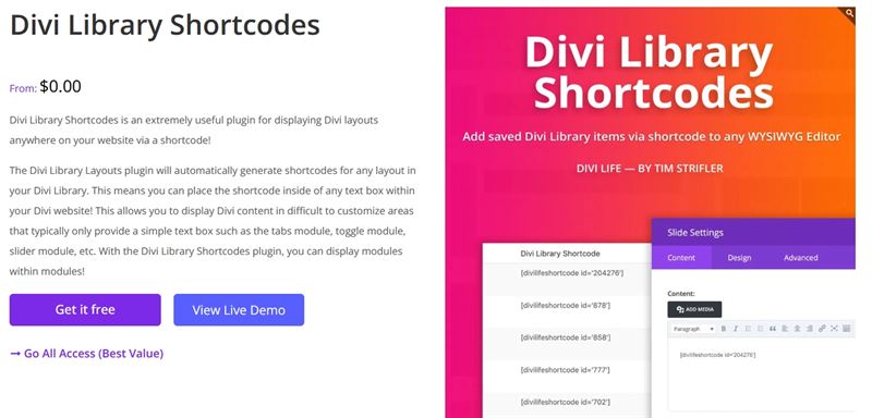 Divi Library Shortcodes
