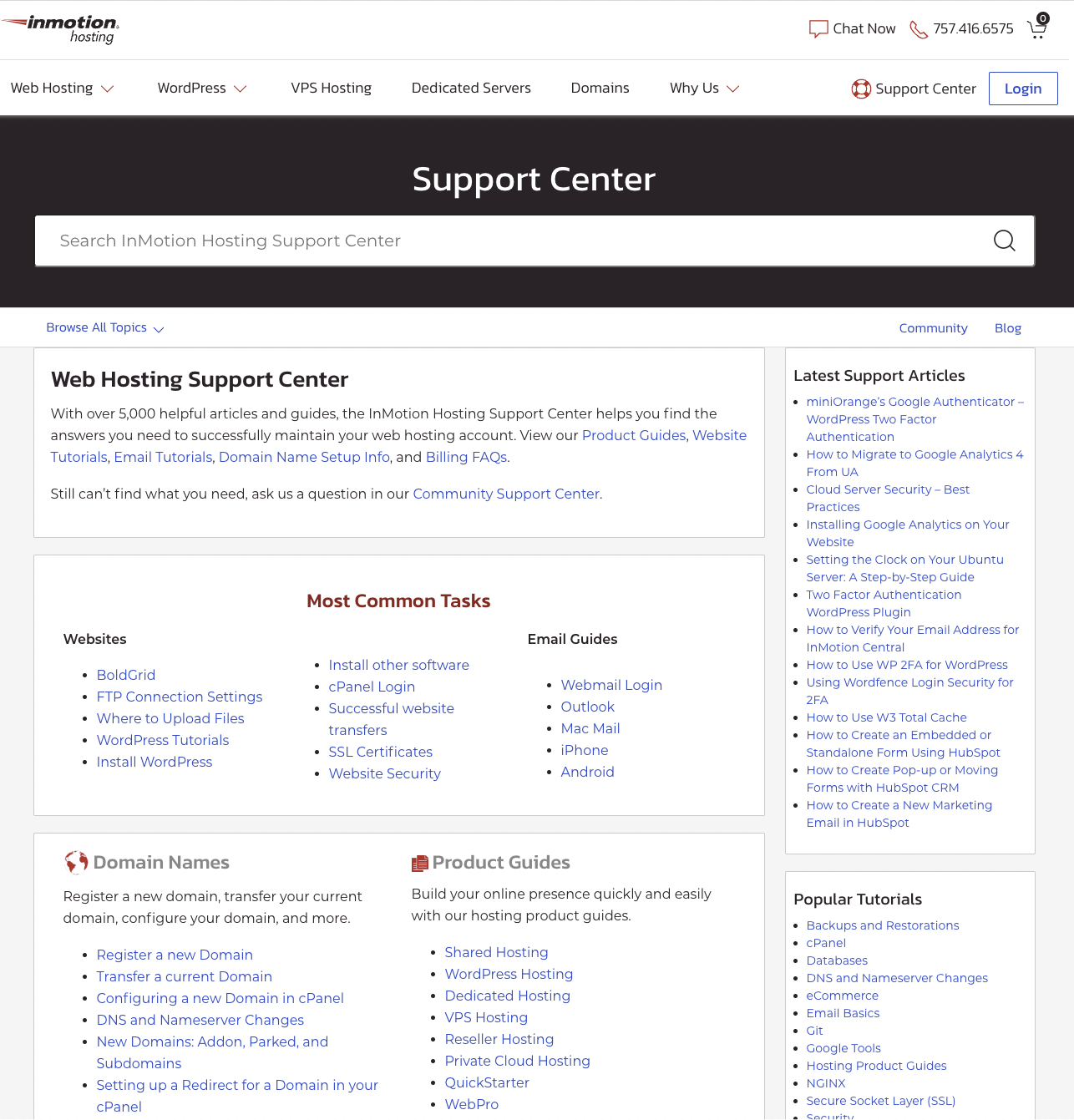 inmotion hosting support center