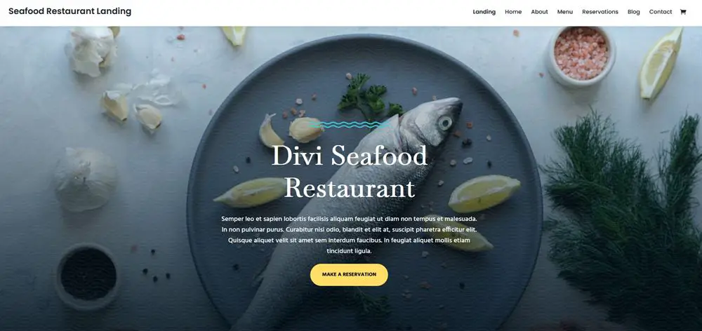 Página de destino do restaurante de frutos do mar Divi