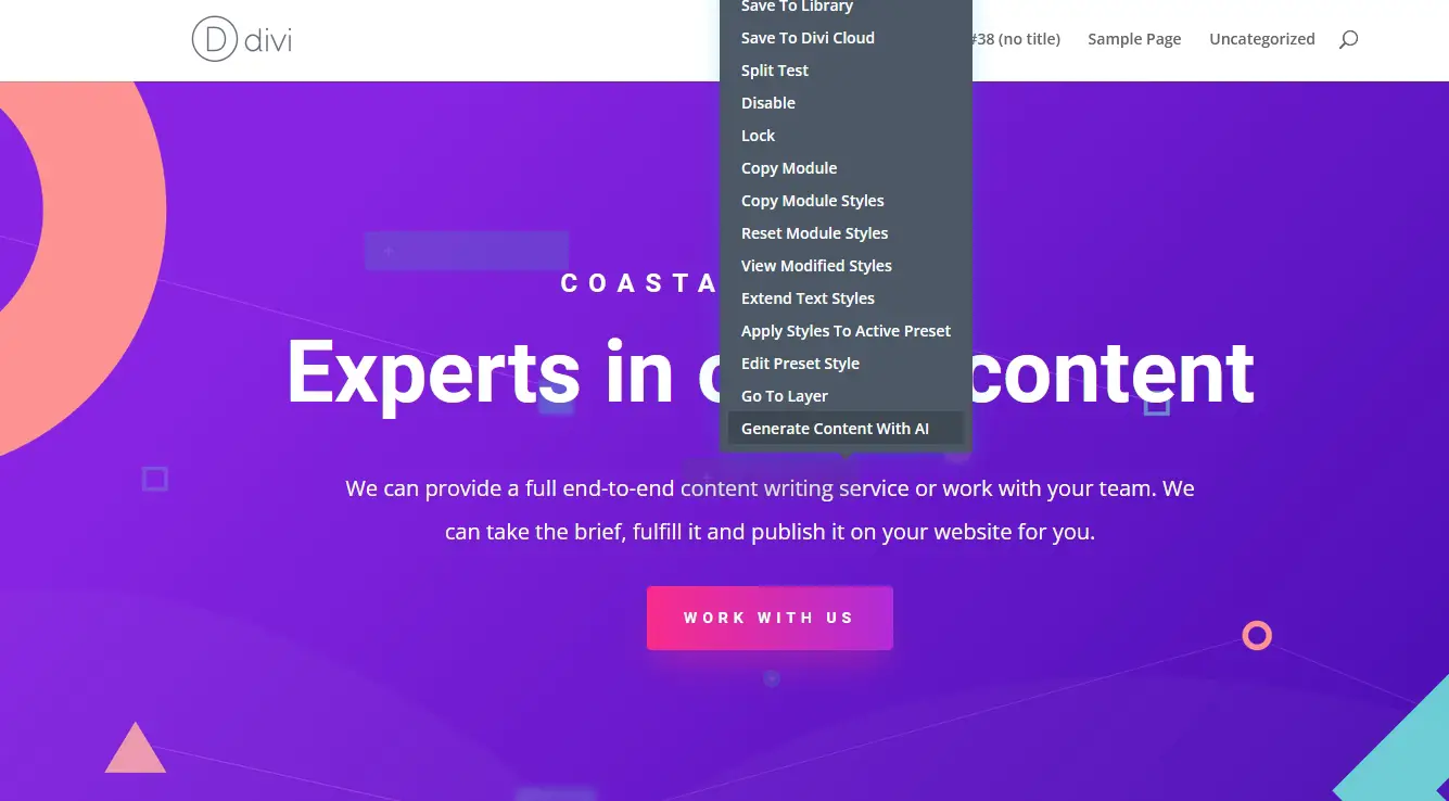 Creating content with Divi AI