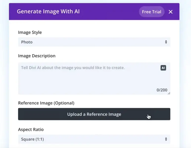 Creating images with Divi AI