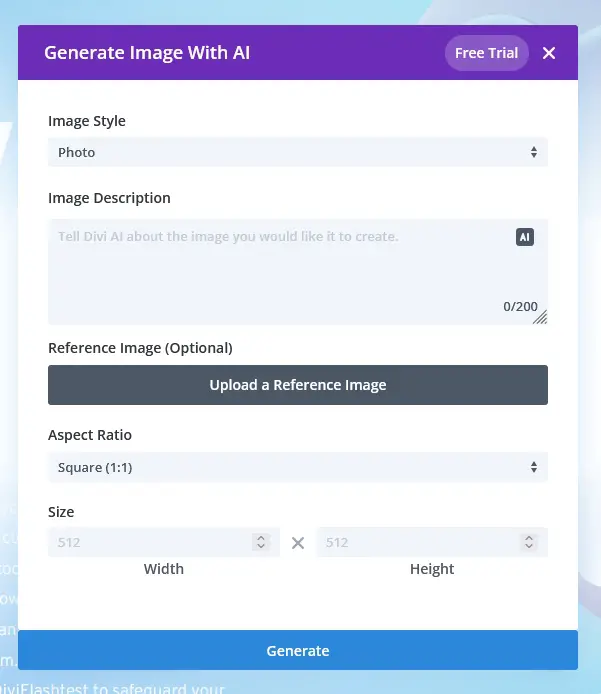 Divi generate image with AI
