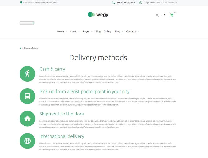 wegy shipping delivery page