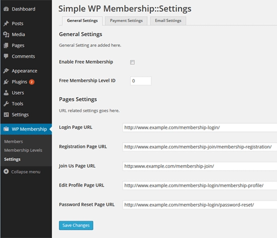 Enkel inställningsskärm för plugin för WP-medlemskap