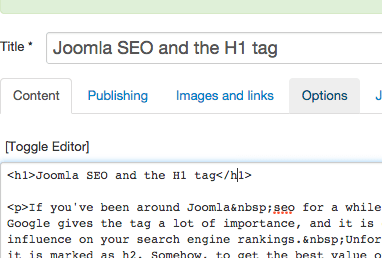 Erstellen Sie einen H1-Titel-Joomla-HTML-Editor