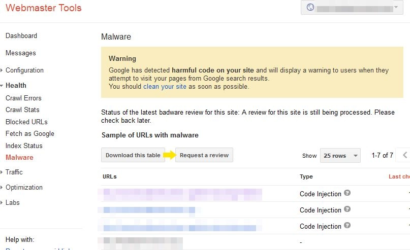 google webmaster tools malware reported